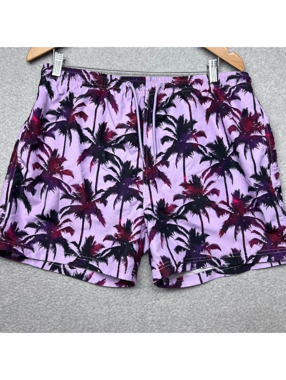 Primark Mens Purple Palm Tree Swim Trunks Board Shorts XL Beach Y2K Surf Vaca